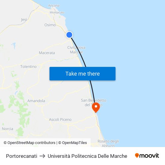 Portorecanati to Università Politecnica Delle Marche map