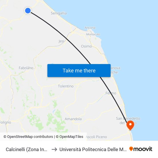 Calcinelli (Zona Ind.Le) to Università Politecnica Delle Marche map
