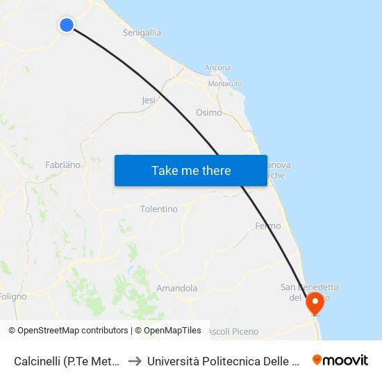 Calcinelli (P.Te Metauro) to Università Politecnica Delle Marche map