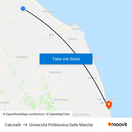 Calcinelli to Università Politecnica Delle Marche map