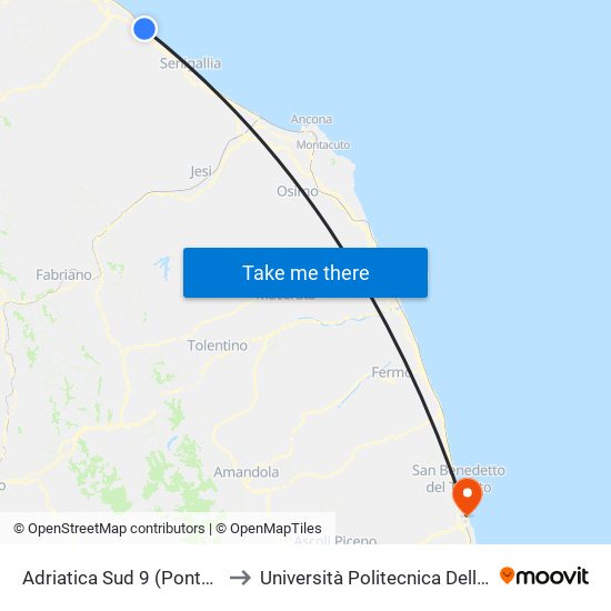 Adriatica Sud 9 (Ponte Sasso) to Università Politecnica Delle Marche map