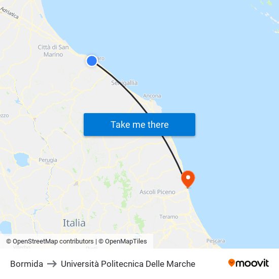 Bormida to Università Politecnica Delle Marche map