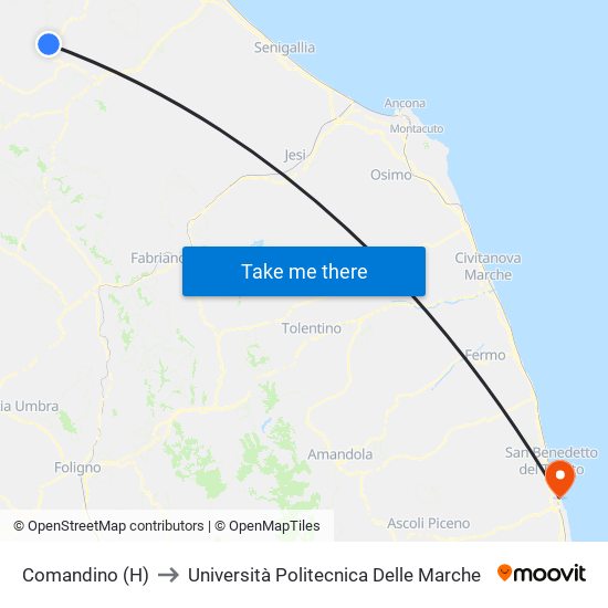 Comandino (H) to Università Politecnica Delle Marche map