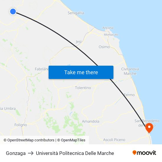 Gonzaga to Università Politecnica Delle Marche map