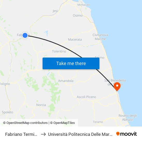 Fabriano Terminal to Università Politecnica Delle Marche map