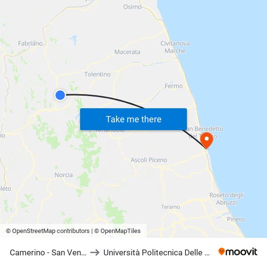 Camerino - San Venanzo to Università Politecnica Delle Marche map