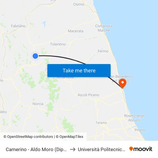 Camerino - Aldo Moro (Dipartimenti Unicam) to Università Politecnica Delle Marche map