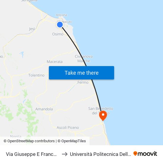 Via Giuseppe E Franco Ferranti to Università Politecnica Delle Marche map