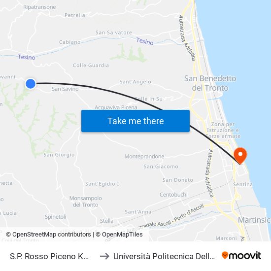 S.P. Rosso Piceno Km 13+00 to Università Politecnica Delle Marche map