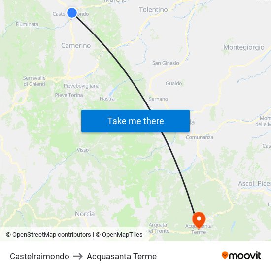 Castelraimondo to Acquasanta Terme map