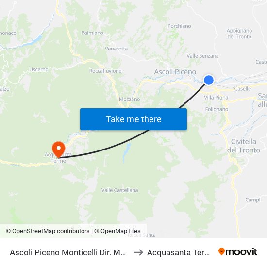 Ascoli Piceno Monticelli Dir. Mare to Acquasanta Terme map