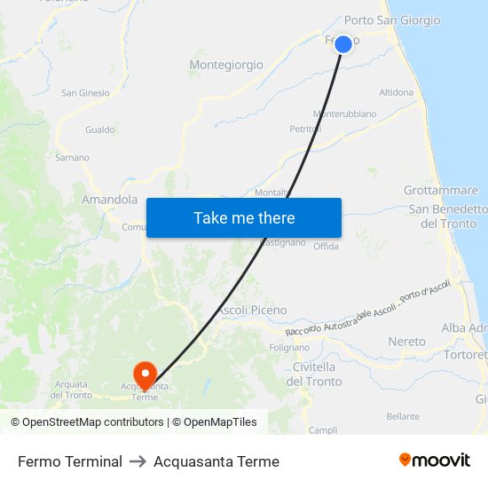 Fermo Terminal to Acquasanta Terme map