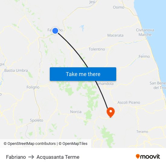 Fabriano to Acquasanta Terme map