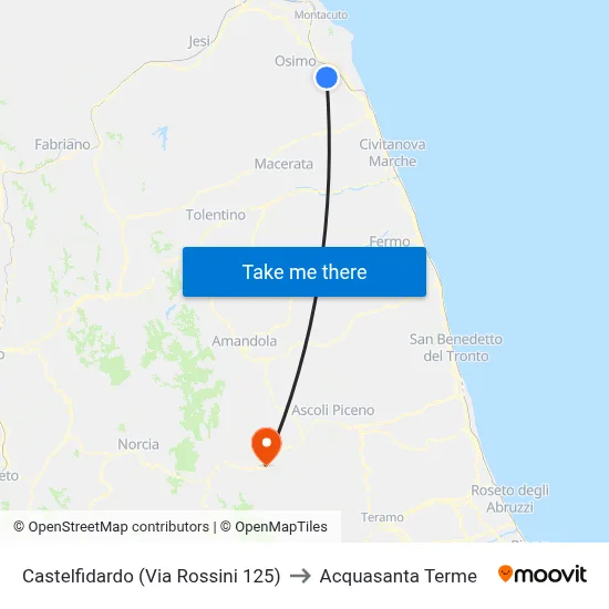 Castelfidardo (Rossini Street 125) to Acquasanta Terme map