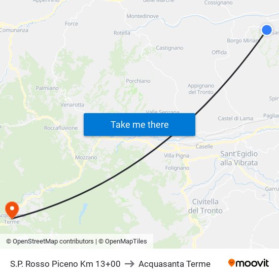 S.P. Rosso Piceno Km 13+00 to Acquasanta Terme map