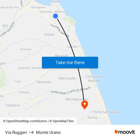Via Ruggeri to Monte Urano map