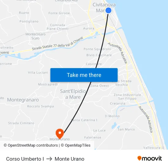 Umberto I Avenue to Monte Urano map