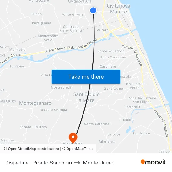 Ospedale - Pronto Soccorso to Monte Urano map