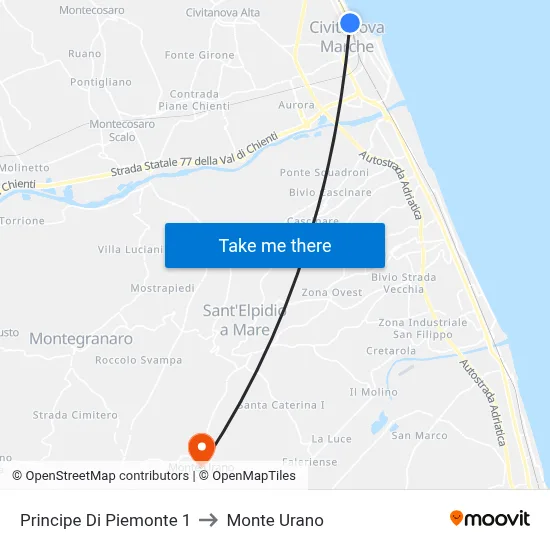 Principe Di Piemonte 1 to Monte Urano map