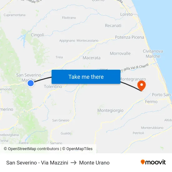 San Severino - Via Mazzini to Monte Urano map
