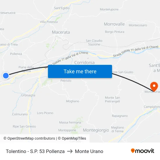 Tolentino - S.P. 53 Pollenza to Monte Urano map
