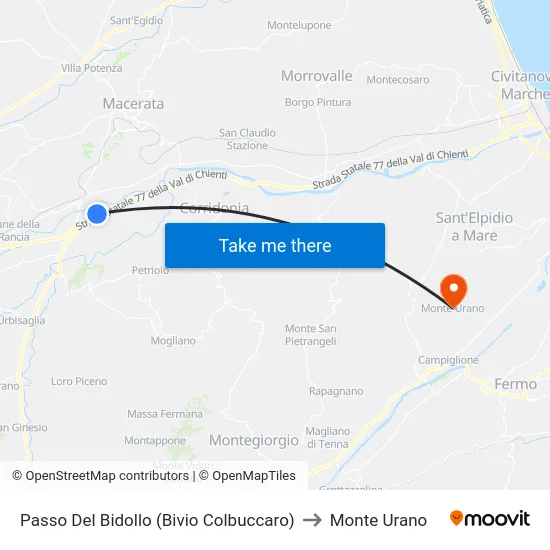 Passo Del Bidollo (Bivio Colbuccaro) to Monte Urano map