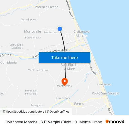 Civitanova Marche - S.P. Vergini (Bivio to Monte Urano map