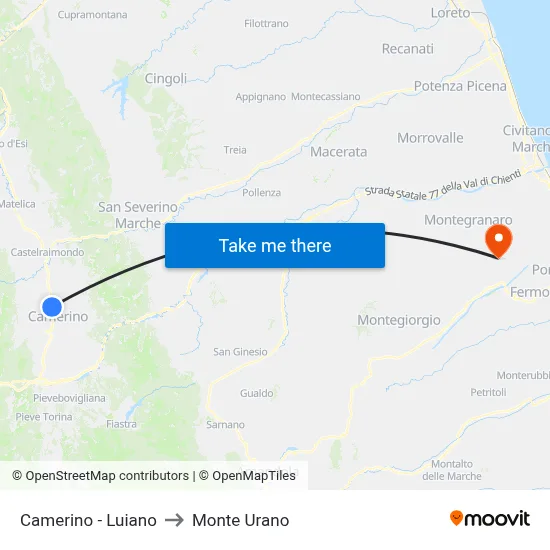 Camerino - Luiano to Monte Urano map