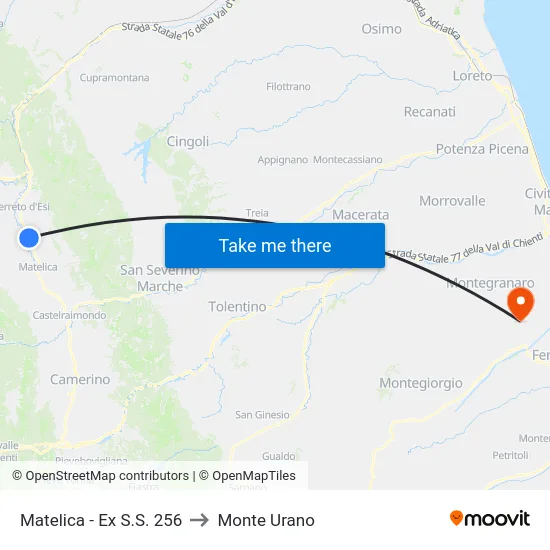 Matelica - Ex S.S. 256 to Monte Urano map