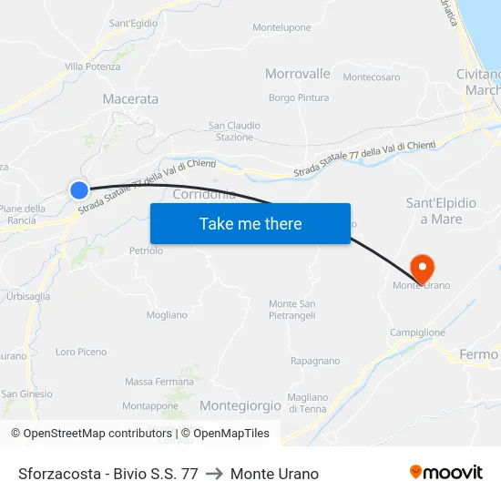 Sforzacosta - Bivio S.S. 77 to Monte Urano map