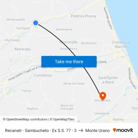 Recanati - Sambucheto - Ex S.S. 77 - 3 to Monte Urano map