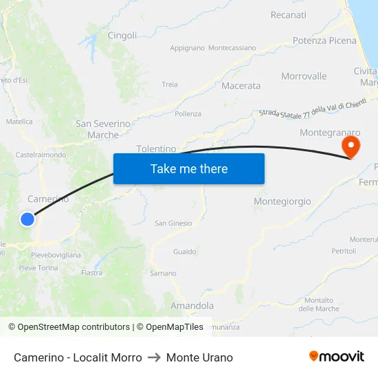 Camerino - Localit Morro to Monte Urano map