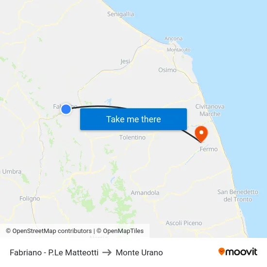 Fabriano  - P.Le Matteotti to Monte Urano map