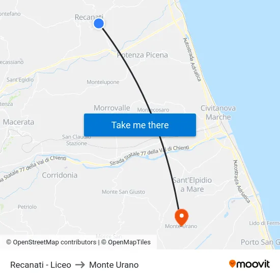 Recanati - Liceo to Monte Urano map