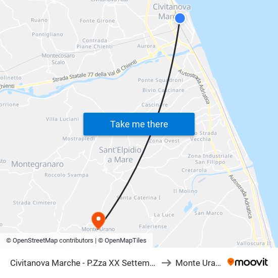 Civitanova Marche - P.Zza XX Settembre to Monte Urano map