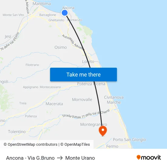 Ancona - Via G.Bruno to Monte Urano map