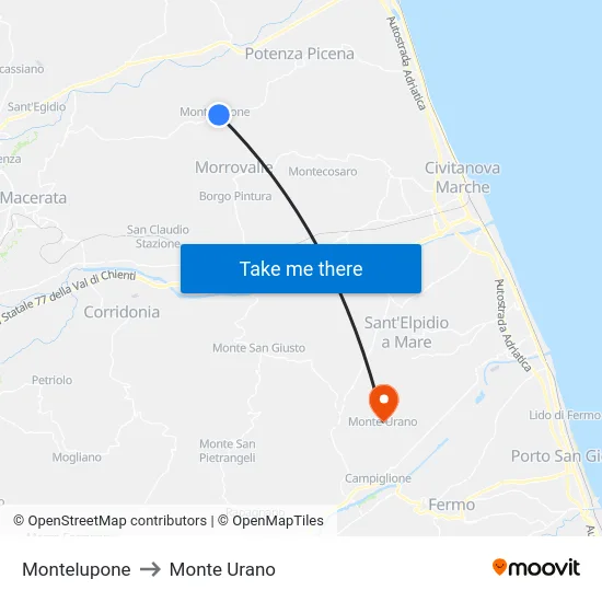 Montelupone to Monte Urano map