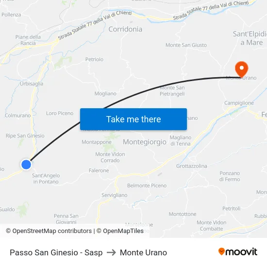 Passo San Ginesio - Sasp to Monte Urano map