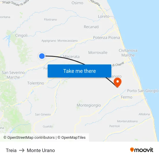 Treia to Monte Urano map