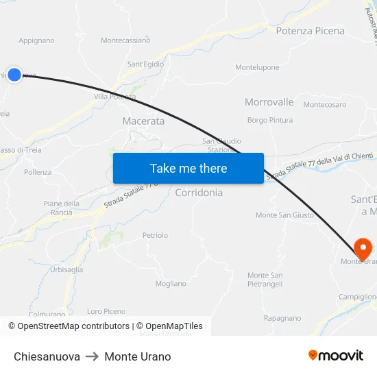 Chiesanuova to Monte Urano map
