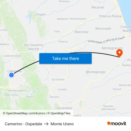 Camerino - Ospedale to Monte Urano map