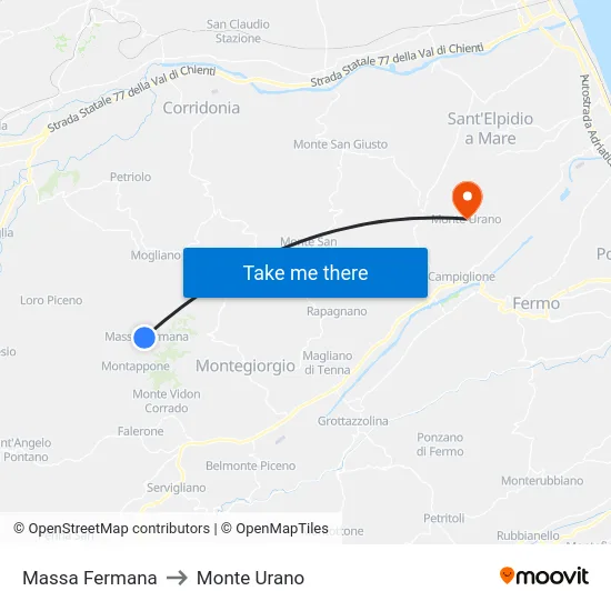 Massa Fermana to Monte Urano map