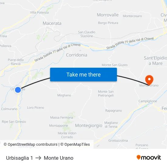 Urbisaglia 1 to Monte Urano map
