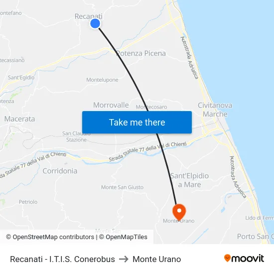 Recanati - I.T.I.S. Conerobus to Monte Urano map