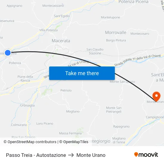Passo Treia - Autostazione to Monte Urano map