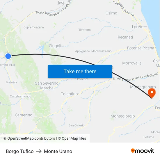 Borgo Tufico to Monte Urano map