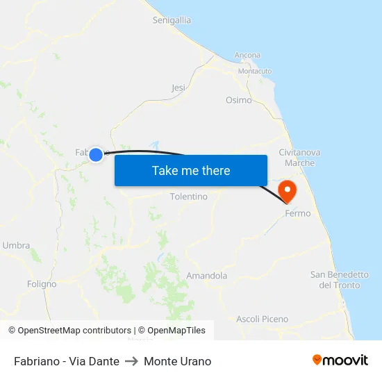 Fabriano - Via Dante to Monte Urano map