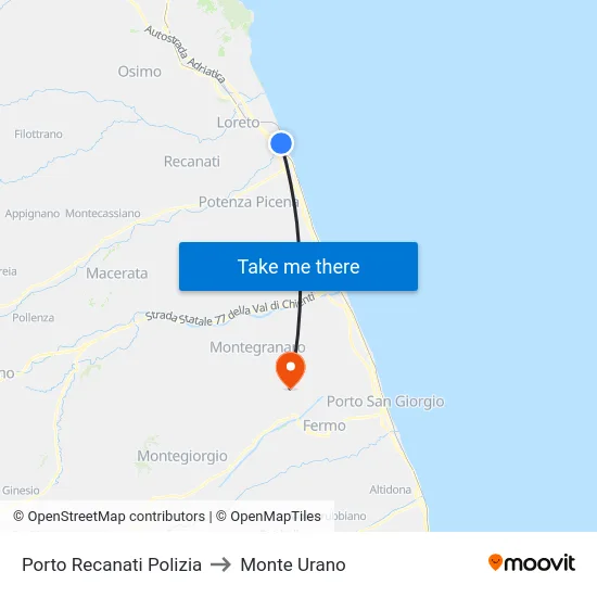Porto Recanati Polizia to Monte Urano map