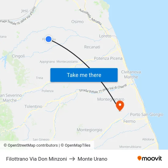 Filottrano Via Don Minzoni to Monte Urano map