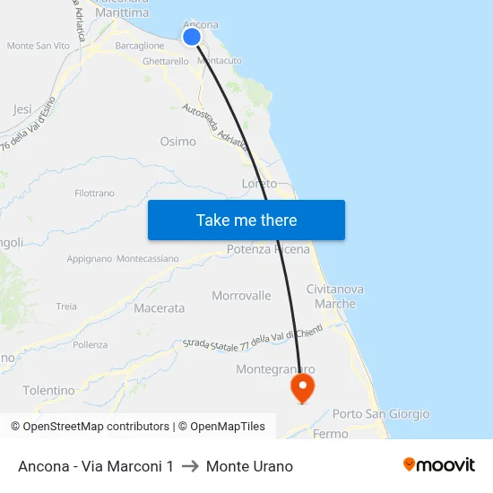 Ancona - Marconi Street 1 to Monte Urano map